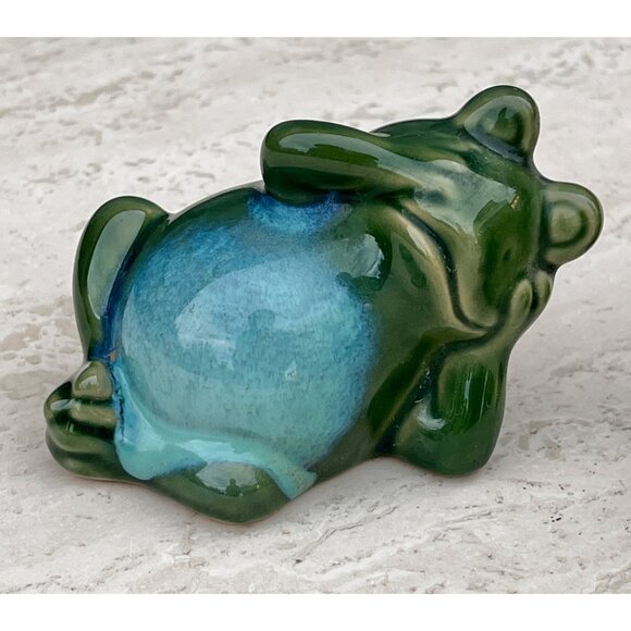 Vintage Ceramic Green Frog Figurines Set Of 2 Hand-Painted Glossy Finish - Picture 2 of 12